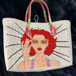 HANDPAINTED HANDMADE PLASTIC TOTE BAG WOW